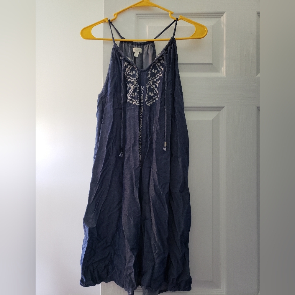 Navy Blue Embroidered Sleeveless Dress